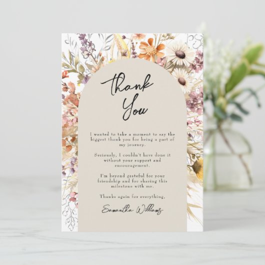 Boho Wildflower Afstuderen bedankje Kaart (Staand voorkant)