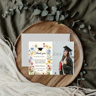 Boho WIldflower afstuderen foto dank u Kaart