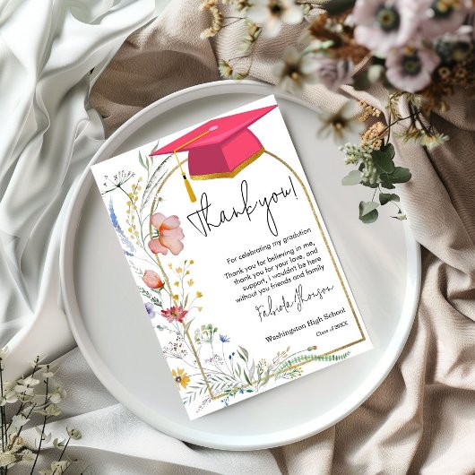 Boho WIldflower afstuderen foto dank u Kaart