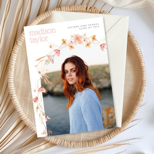 Boho Wildflower Afstuderen Fotouitnodiging Kaart