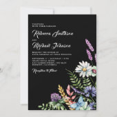 Boho Wildflower All in One Black Wedding Kaart (Voorkant)