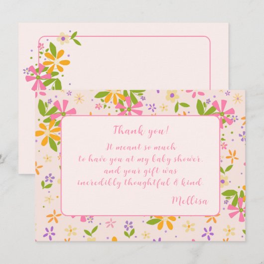 Boho Wildflower Baby Meisje Douche Dank je Kaart (Voorkant / Achterkant)