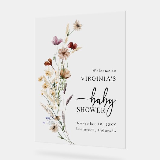 Boho Wildflower Baby shower Acryl Bord (Hoek)