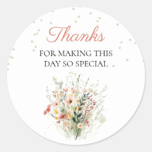 Boho Wildflower Baby shower Hartelijk dank Ronde Sticker