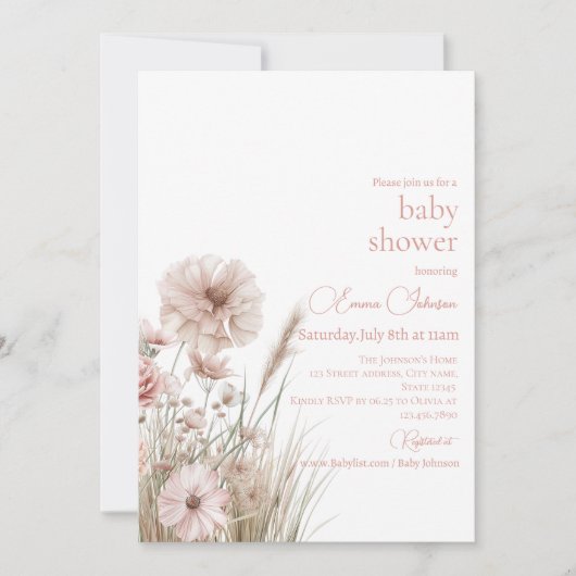 Boho Wildflower Baby Shower Invitation (Devant)
