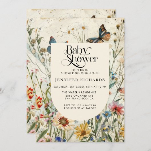 Boho  Wildflower Baby shower Kaart (Voorkant / Achterkant)