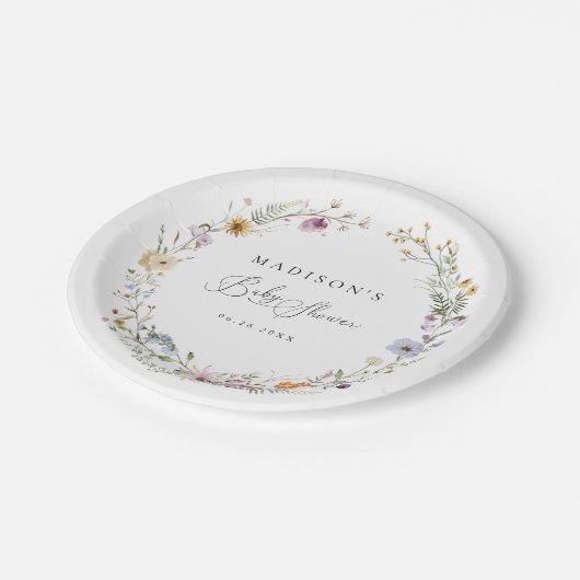Boho Wildflower Baby shower Papieren Bordje (Gekanteld)