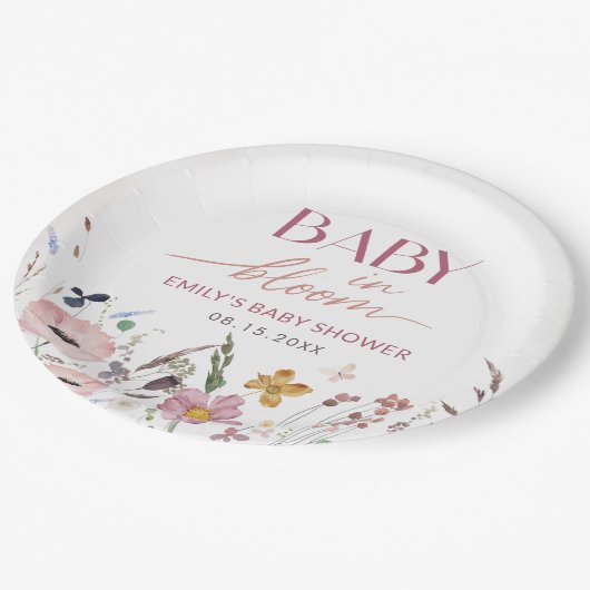 Boho Wildflower Baby shower Papieren Bordje (Gekanteld)