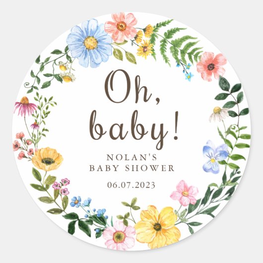 Boho Wildflower Baby shower Sticker Favor Label (Voorkant)