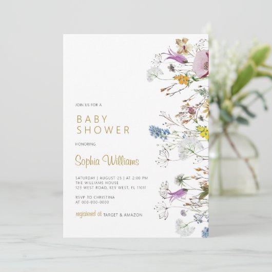 Boho Wildflower Baby shower Uitnodiging (Staand voorkant)