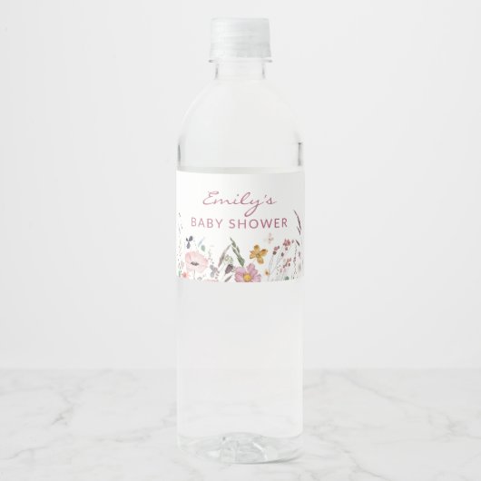 Boho Wildflower Baby shower Waterfles Etiket (Voorkant)