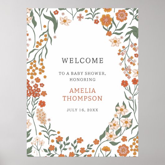 Boho Wildflower Baby shower Welkom Poster (Voorkant)