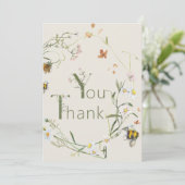 Boho Wildflower Bee Beige Baby shower Bedankkaart (Staand voorkant)