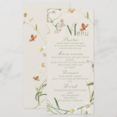 Boho Wildflower Bee Beige Vrijgezellenfeest Menu (Voorkant / Achterkant)