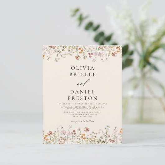 Boho Wildflower Beige Alles in een QR-code bruilof (Staand voorkant)