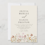 Boho Wildflower Beige Alles in een QR-code bruilof Kaart (Voorkant)