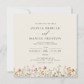 Boho Wildflower Beige Alles in een QR-code bruilof Kaart (Voorkant)