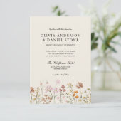 Boho Wildflower Beige Alles in een QR-code bruilof Kaart (Staand voorkant)