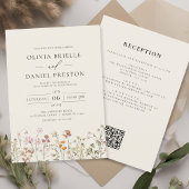 Boho Wildflower Beige Alles in een QR-code bruilof Kaart