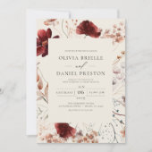 Boho Wildflower Beige Alles in een QR-code bruilof Kaart (Voorkant)