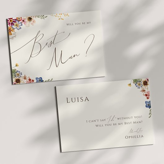 Boho Wildflower | Beige Best Man proposal Kaart