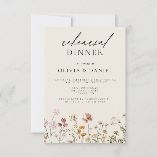 Boho Wildflower Beige repetitie diner Kaart (Voorkant)
