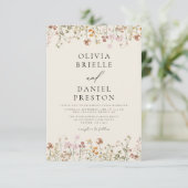 Boho Wildflower Beige Tuin Bruiloft Kaart (Staand voorkant)