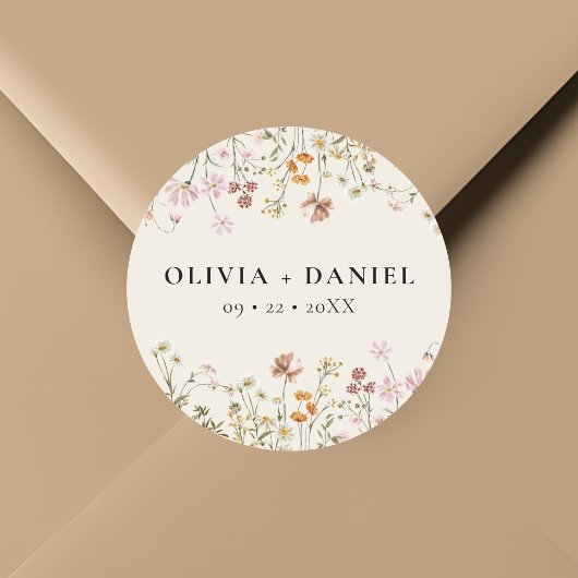 Boho Wildflower Beige Tuin Bruiloft Ronde Sticker