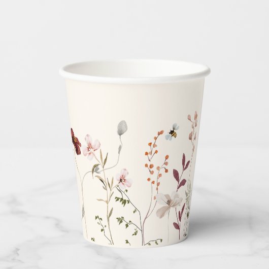 Boho Wildflower Bijen Baby shower Papieren Bekers (Achterkant)