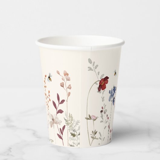 Boho Wildflower Bijen Baby shower Papieren Bekers (Rechts)