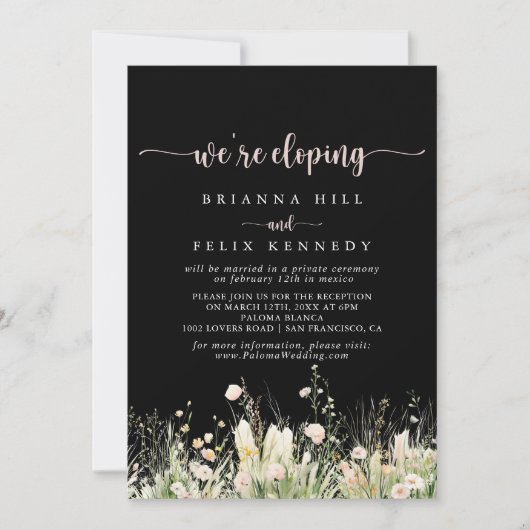 Boho Wildflower Black Elopement Receptie Kaart (Voorkant)