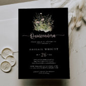 Boho Wildflower Black Quinceañera Invitation Kaart