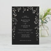 Boho Wildflower Black White Baby's Breath Wedding Kaart (Staand voorkant)
