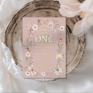 Boho Wildflower Bloemen Baby Verjaardag Folie Uitnodiging