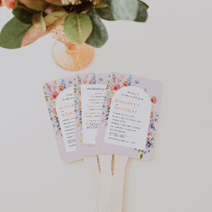 Boho Wildflower Bloemen Bruiloftsprogramma Handwaaier