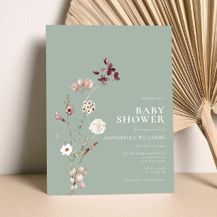 Boho Wildflower Bloemen Salie Groen Baby shower Kaart