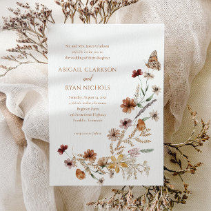 Boho Wildflower Bloemen Vlinder Bruiloft Kaart
