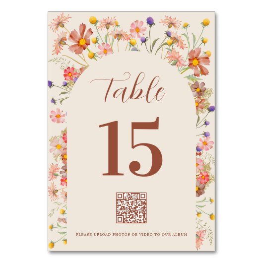 Boho Wildflower Bloemenboog QR-code Terracotta Kaart (Achterkant)