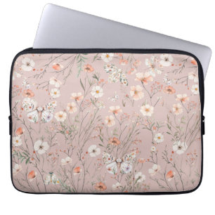 Boho Wildflower Bloemenvlinder Laptop Sleeve