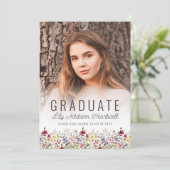 Boho Wildflower Blush Pink Foto Afstudeerder Aanko Kaart (Staand voorkant)