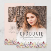 Boho Wildflower Blush Pink Foto Afstudeerder Aanko Kaart (Voorkant / Achterkant)