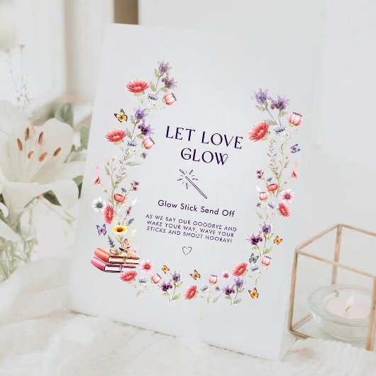 Boho Wildflower Book Let Love Glow Bridal Shower Reclamebord Met Voetstuk