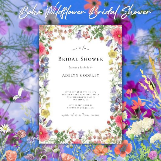 Boho Wildflower Bridal Shower  Kaart
