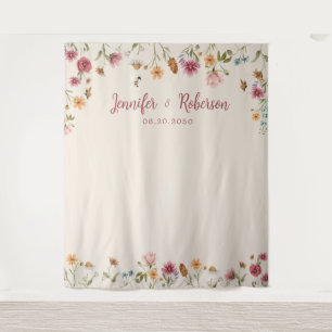 Boho Wildflower Bruiloft Achtergronden Wandkleed