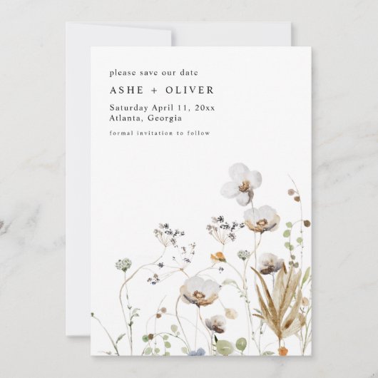 Boho Wildflower Bruiloft Bewaar de datum Kaart (Voorkant)
