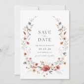 Boho Wildflower bruiloft Bewaar de datum uitnodigi Kaart (Voorkant)