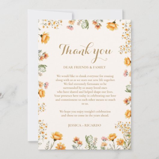 Boho Wildflower bruiloft goktafel dank u kaart (Voorkant)