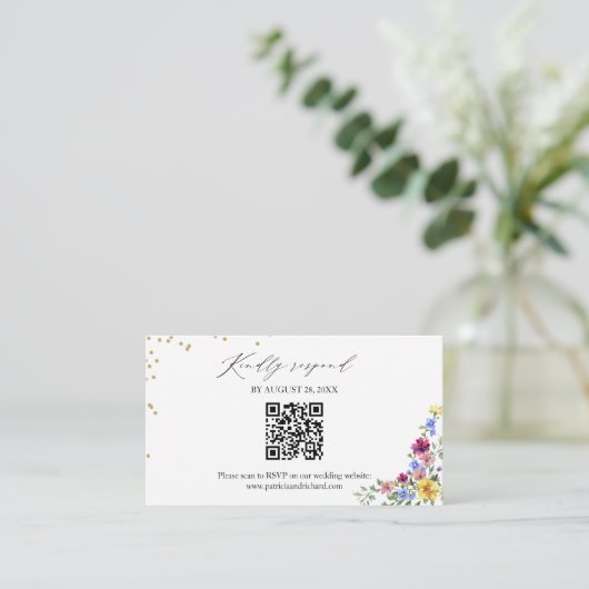 Boho Wildflower bruiloft QR Online RSVP-kaart Informatiekaartje (Staand voorkant)