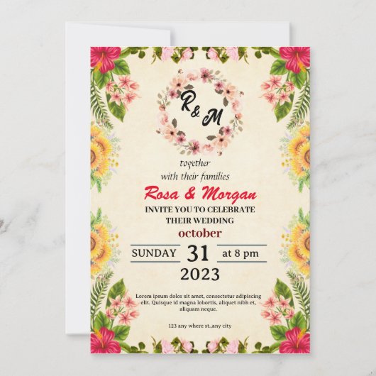 Boho Wildflower bruiloft uitnodigingen Elegante ch (Voorkant)