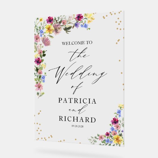 Boho Wildflower bruiloft Welkomstbord Acryl Bord (Hoek)